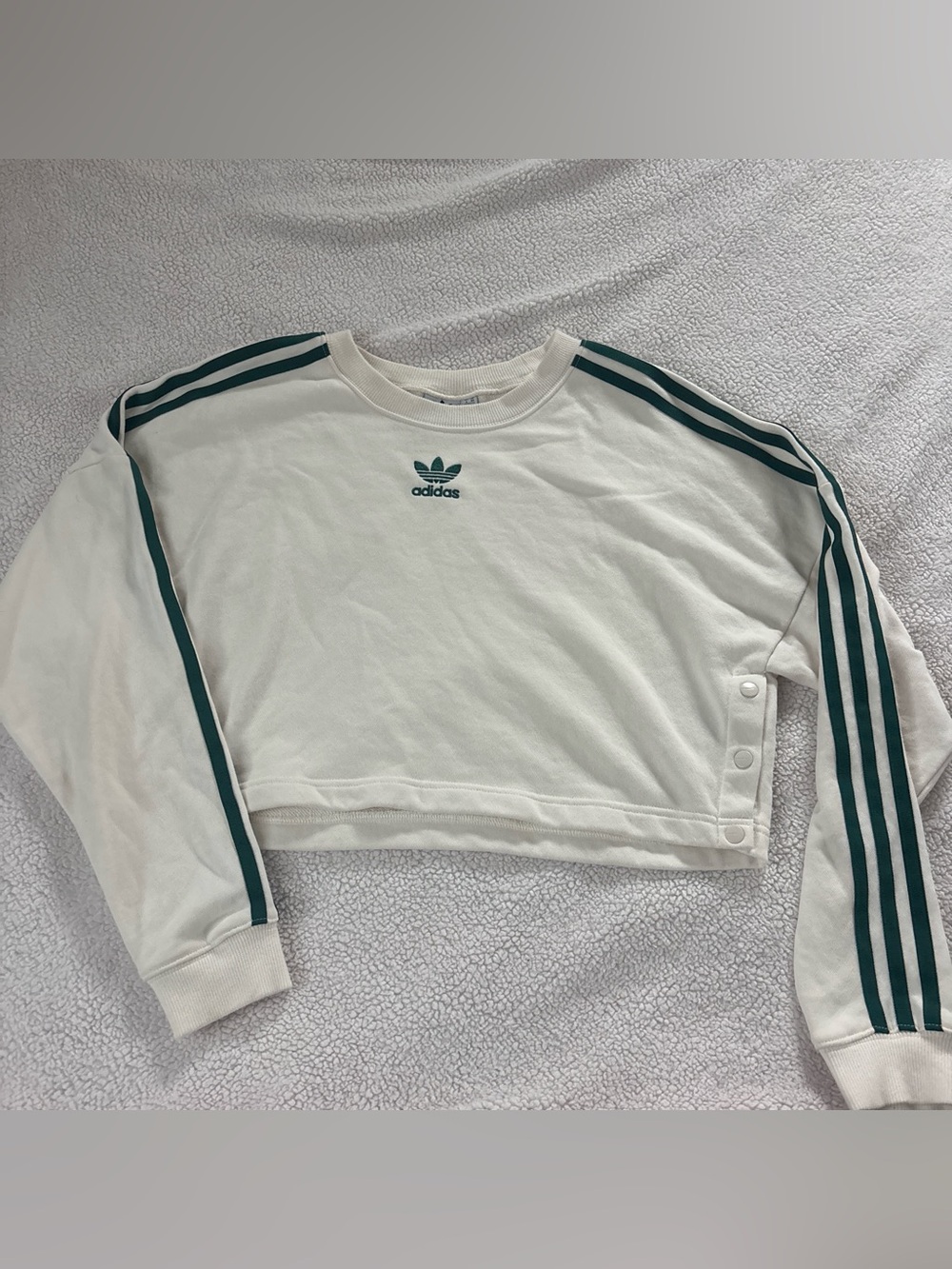 Adidas Cream and Green Striped Sweatshirt